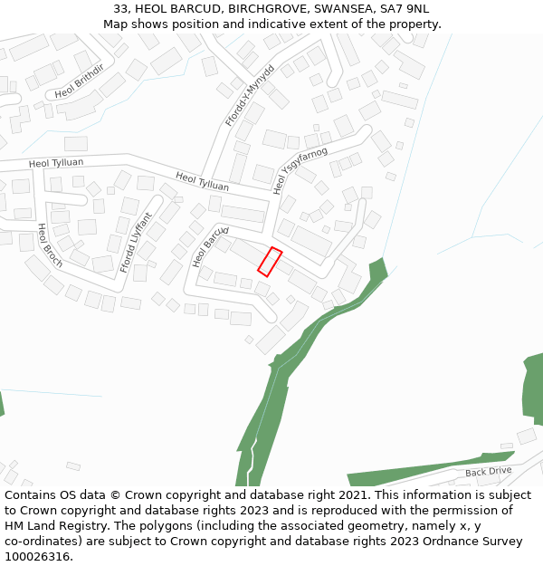 33, HEOL BARCUD, BIRCHGROVE, SWANSEA, SA7 9NL: Location map and indicative extent of plot