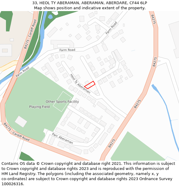 33, HEOL TY ABERAMAN, ABERAMAN, ABERDARE, CF44 6LP: Location map and indicative extent of plot