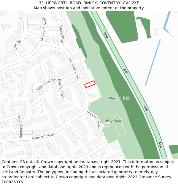 33, HEPWORTH ROAD, BINLEY, COVENTRY, CV3 2XE: Location map and indicative extent of plot