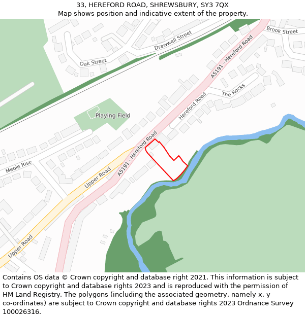 33, HEREFORD ROAD, SHREWSBURY, SY3 7QX: Location map and indicative extent of plot