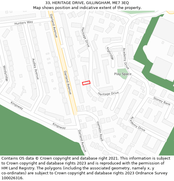 33, HERITAGE DRIVE, GILLINGHAM, ME7 3EQ: Location map and indicative extent of plot