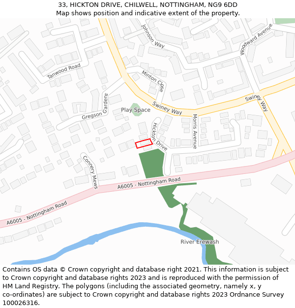 33, HICKTON DRIVE, CHILWELL, NOTTINGHAM, NG9 6DD: Location map and indicative extent of plot