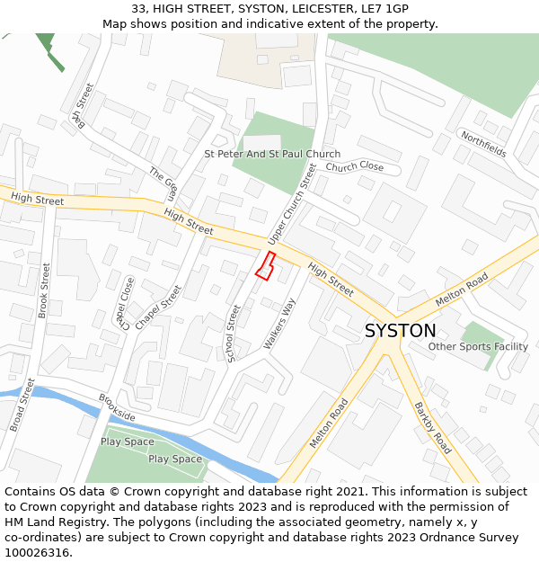 33, HIGH STREET, SYSTON, LEICESTER, LE7 1GP: Location map and indicative extent of plot