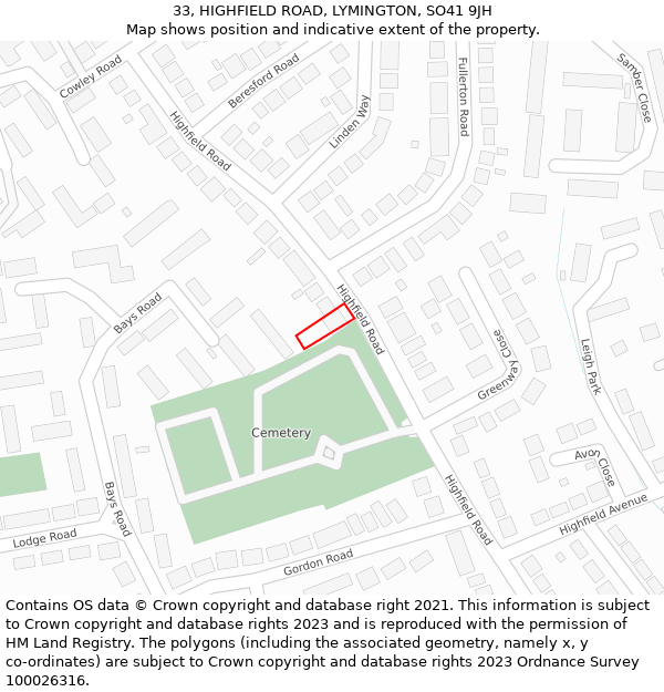 33, HIGHFIELD ROAD, LYMINGTON, SO41 9JH: Location map and indicative extent of plot