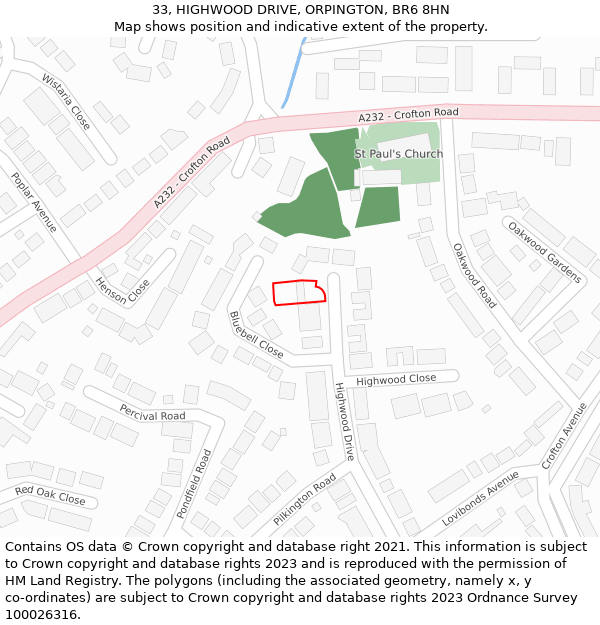 33, HIGHWOOD DRIVE, ORPINGTON, BR6 8HN: Location map and indicative extent of plot