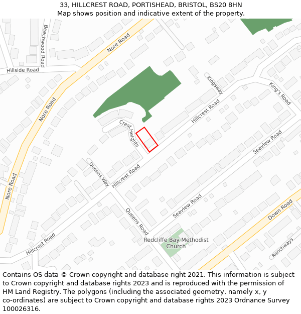 33, HILLCREST ROAD, PORTISHEAD, BRISTOL, BS20 8HN: Location map and indicative extent of plot
