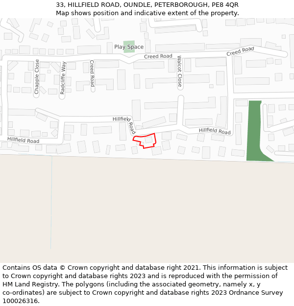 33, HILLFIELD ROAD, OUNDLE, PETERBOROUGH, PE8 4QR: Location map and indicative extent of plot