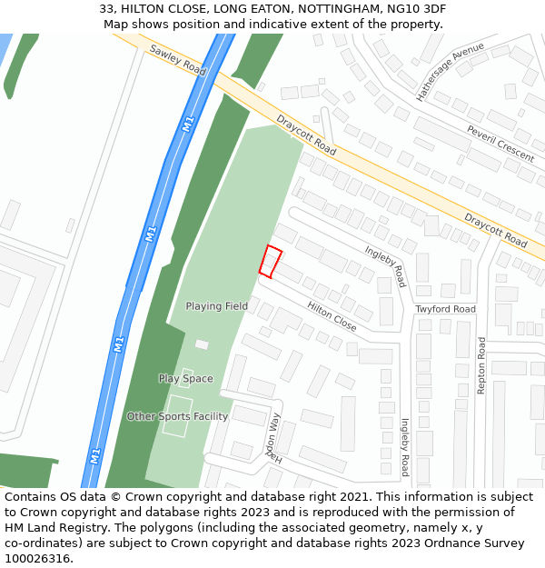 33, HILTON CLOSE, LONG EATON, NOTTINGHAM, NG10 3DF: Location map and indicative extent of plot