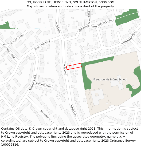33, HOBB LANE, HEDGE END, SOUTHAMPTON, SO30 0GG: Location map and indicative extent of plot