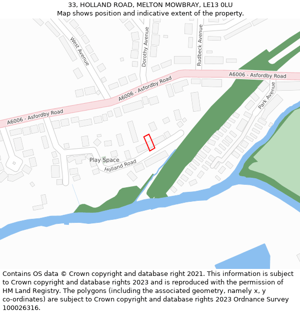 33, HOLLAND ROAD, MELTON MOWBRAY, LE13 0LU: Location map and indicative extent of plot