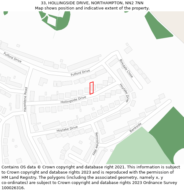 33, HOLLINGSIDE DRIVE, NORTHAMPTON, NN2 7NN: Location map and indicative extent of plot