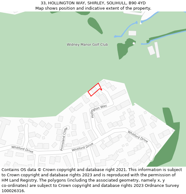 33, HOLLINGTON WAY, SHIRLEY, SOLIHULL, B90 4YD: Location map and indicative extent of plot