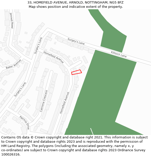 33, HOMEFIELD AVENUE, ARNOLD, NOTTINGHAM, NG5 8FZ: Location map and indicative extent of plot