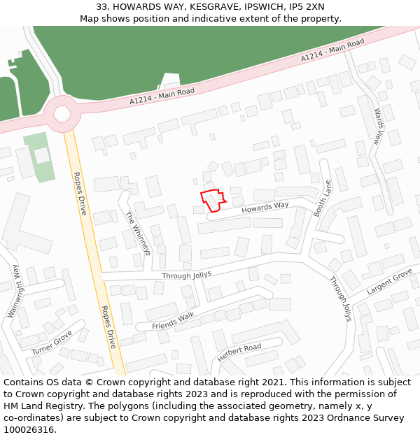 33, HOWARDS WAY, KESGRAVE, IPSWICH, IP5 2XN: Location map and indicative extent of plot
