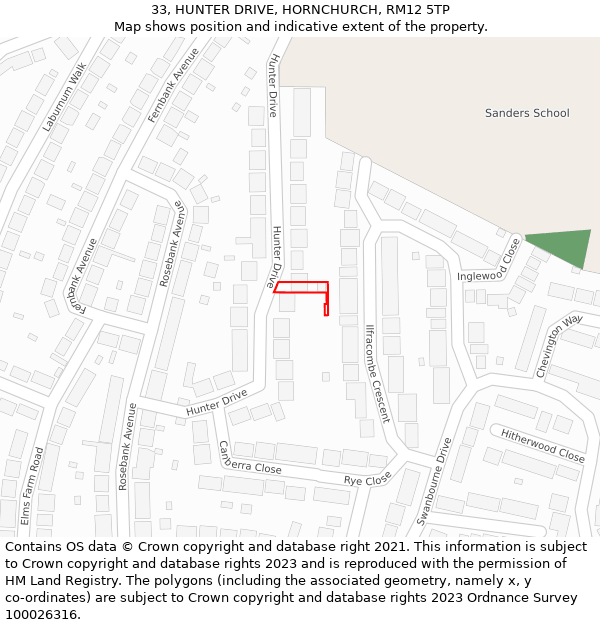 33, HUNTER DRIVE, HORNCHURCH, RM12 5TP: Location map and indicative extent of plot