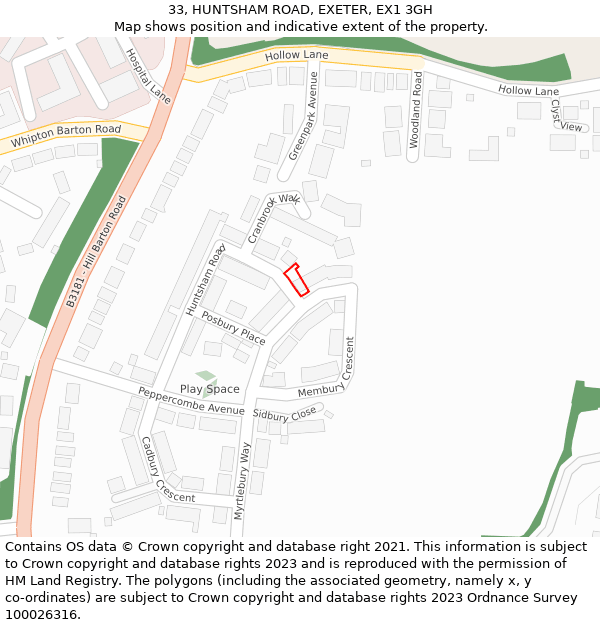 33, HUNTSHAM ROAD, EXETER, EX1 3GH: Location map and indicative extent of plot