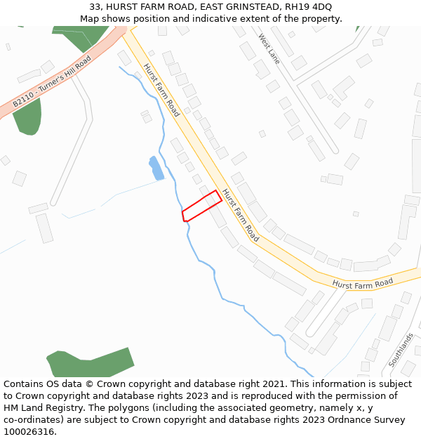 33, HURST FARM ROAD, EAST GRINSTEAD, RH19 4DQ: Location map and indicative extent of plot