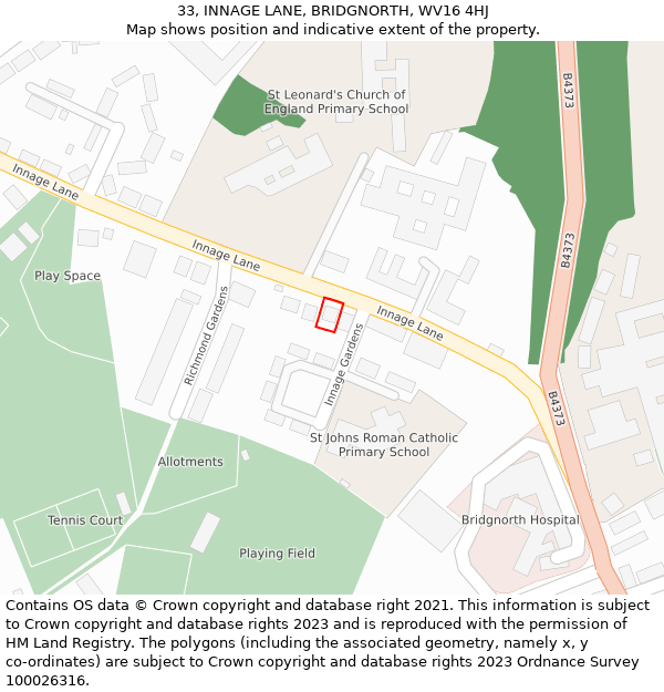 33, INNAGE LANE, BRIDGNORTH, WV16 4HJ: Location map and indicative extent of plot