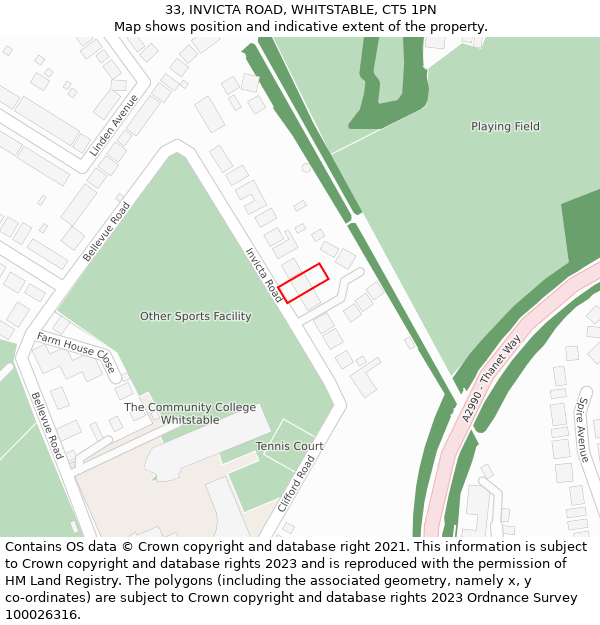 33, INVICTA ROAD, WHITSTABLE, CT5 1PN: Location map and indicative extent of plot