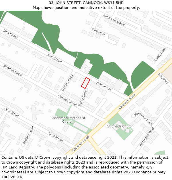 33, JOHN STREET, CANNOCK, WS11 5HP: Location map and indicative extent of plot