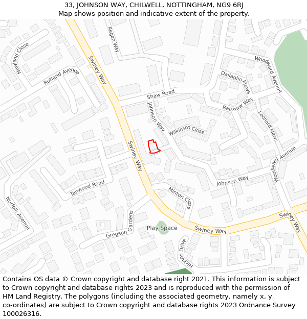 33, JOHNSON WAY, CHILWELL, NOTTINGHAM, NG9 6RJ: Location map and indicative extent of plot