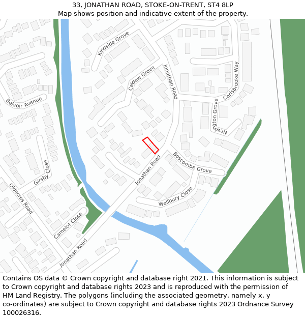 33, JONATHAN ROAD, STOKE-ON-TRENT, ST4 8LP: Location map and indicative extent of plot