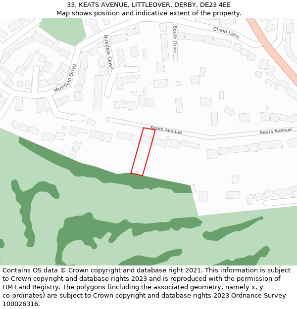 33, KEATS AVENUE, LITTLEOVER, DERBY, DE23 4EE: Location map and indicative extent of plot