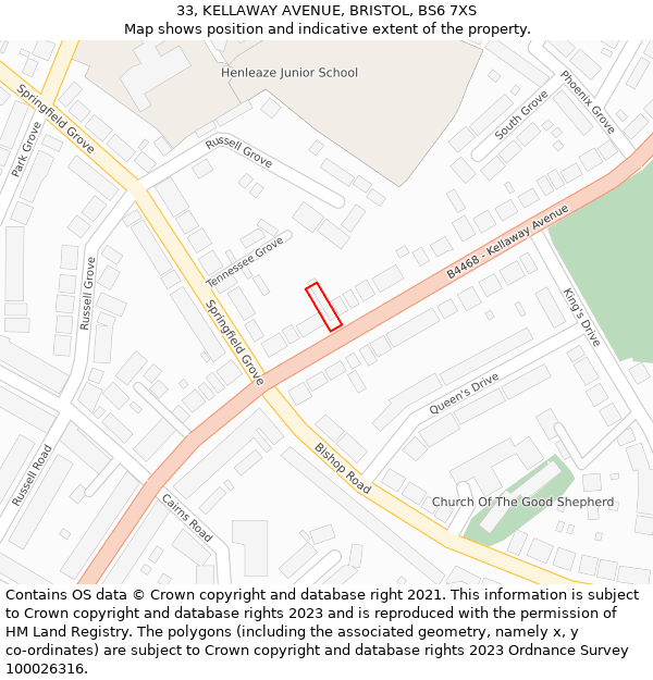 33, KELLAWAY AVENUE, BRISTOL, BS6 7XS: Location map and indicative extent of plot