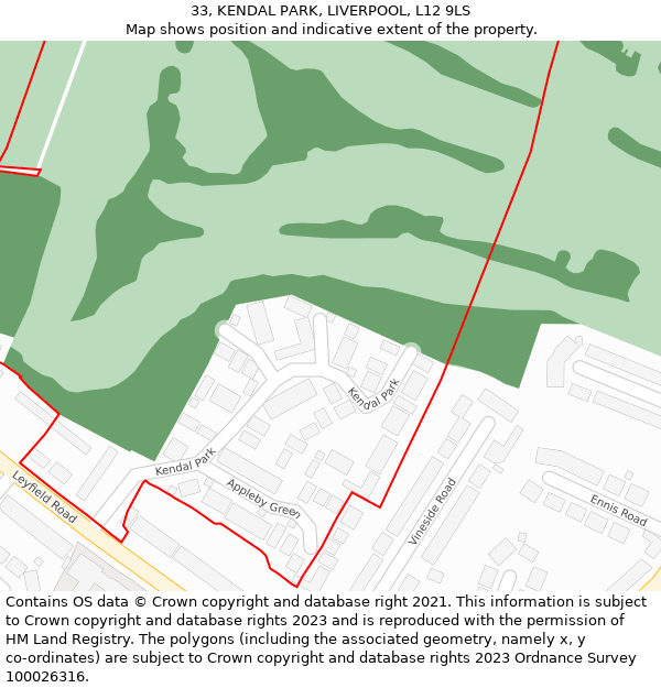 33, KENDAL PARK, LIVERPOOL, L12 9LS: Location map and indicative extent of plot