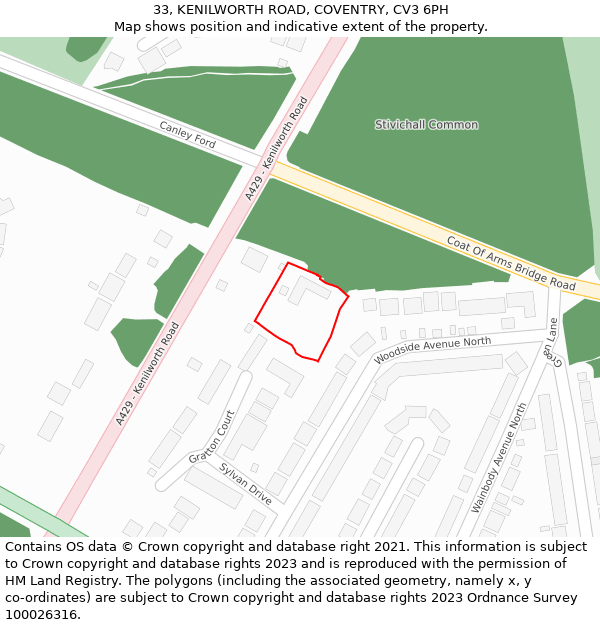 33, KENILWORTH ROAD, COVENTRY, CV3 6PH: Location map and indicative extent of plot