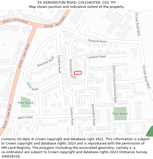 33, KENSINGTON ROAD, COLCHESTER, CO2 7FF: Location map and indicative extent of plot