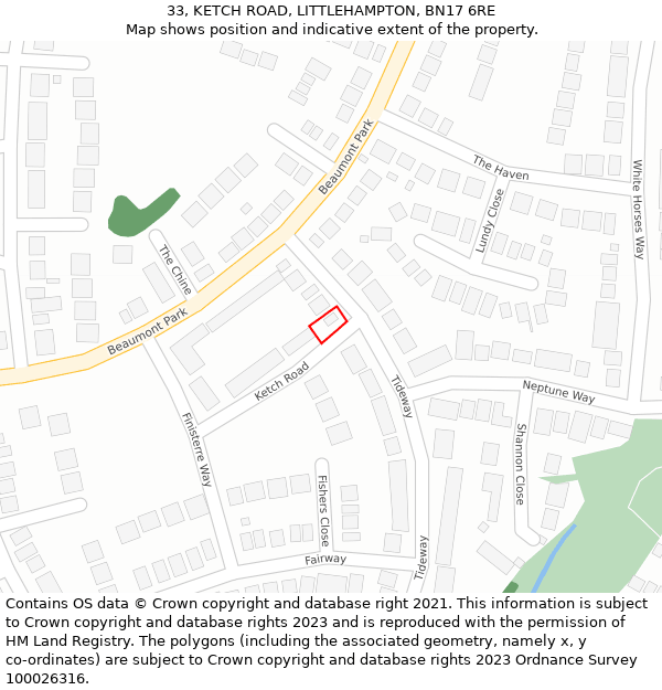 33, KETCH ROAD, LITTLEHAMPTON, BN17 6RE: Location map and indicative extent of plot