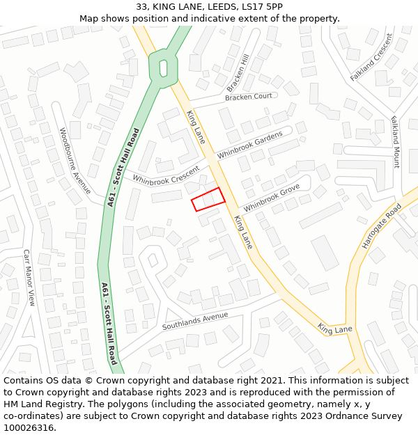 33, KING LANE, LEEDS, LS17 5PP: Location map and indicative extent of plot