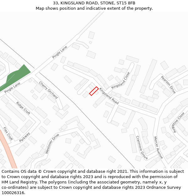 33, KINGSLAND ROAD, STONE, ST15 8FB: Location map and indicative extent of plot