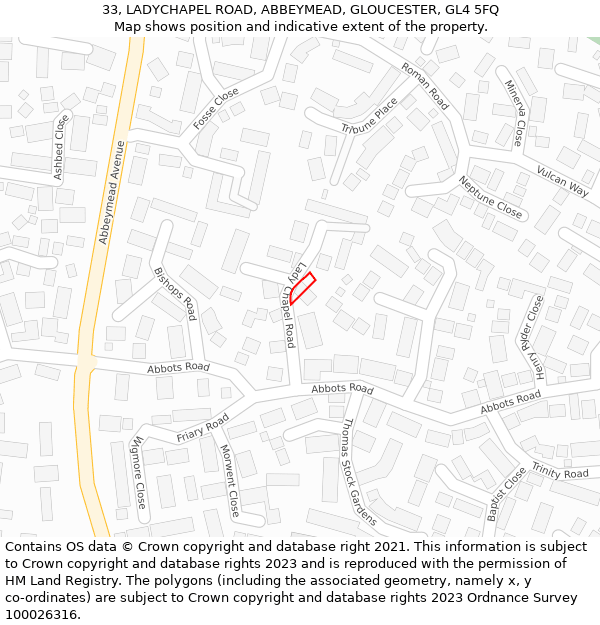 33, LADYCHAPEL ROAD, ABBEYMEAD, GLOUCESTER, GL4 5FQ: Location map and indicative extent of plot