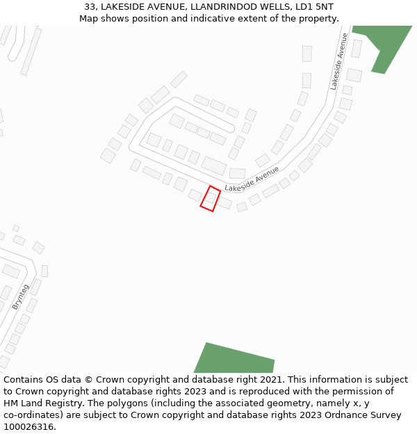 33, LAKESIDE AVENUE, LLANDRINDOD WELLS, LD1 5NT: Location map and indicative extent of plot