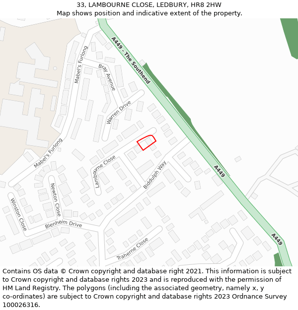 33, LAMBOURNE CLOSE, LEDBURY, HR8 2HW: Location map and indicative extent of plot