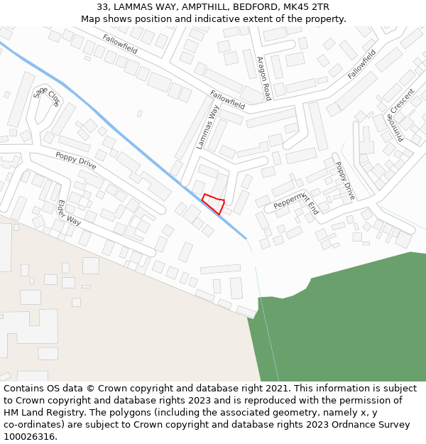 33, LAMMAS WAY, AMPTHILL, BEDFORD, MK45 2TR: Location map and indicative extent of plot