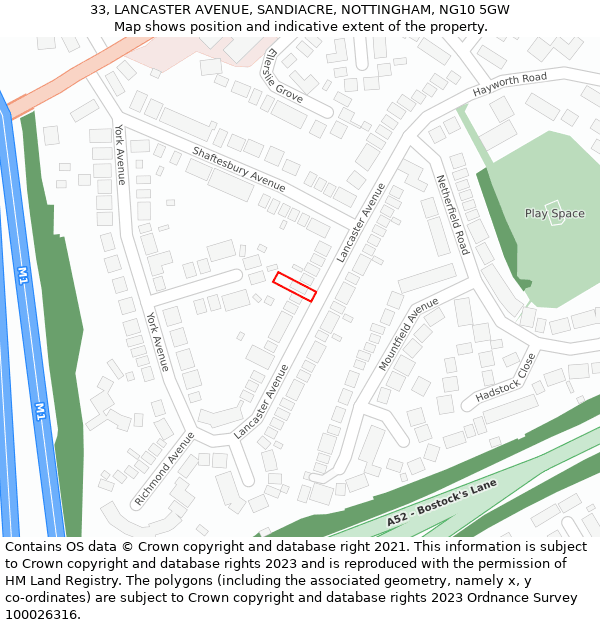 33, LANCASTER AVENUE, SANDIACRE, NOTTINGHAM, NG10 5GW: Location map and indicative extent of plot