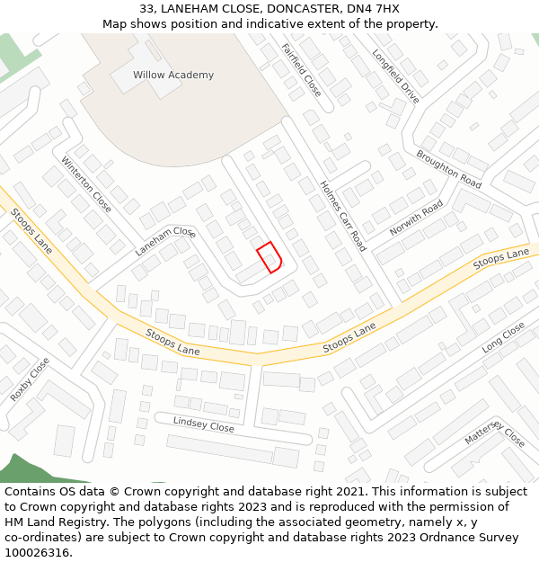 33, LANEHAM CLOSE, DONCASTER, DN4 7HX: Location map and indicative extent of plot