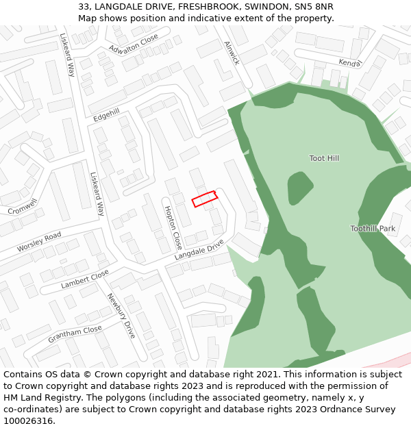 33, LANGDALE DRIVE, FRESHBROOK, SWINDON, SN5 8NR: Location map and indicative extent of plot