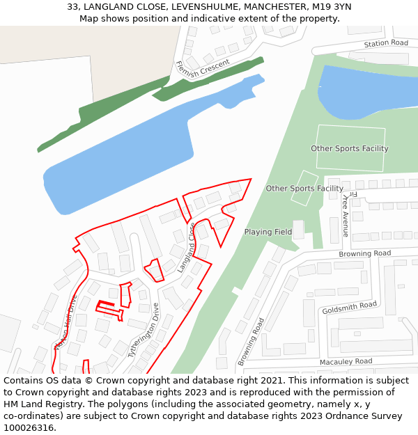 33, LANGLAND CLOSE, LEVENSHULME, MANCHESTER, M19 3YN: Location map and indicative extent of plot