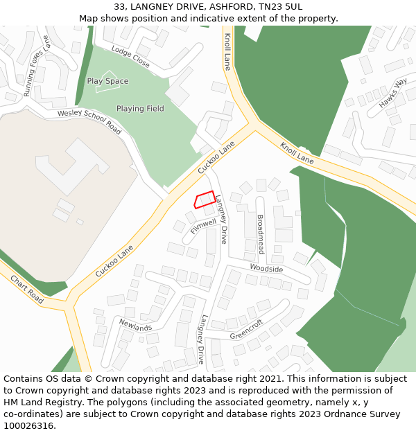 33, LANGNEY DRIVE, ASHFORD, TN23 5UL: Location map and indicative extent of plot