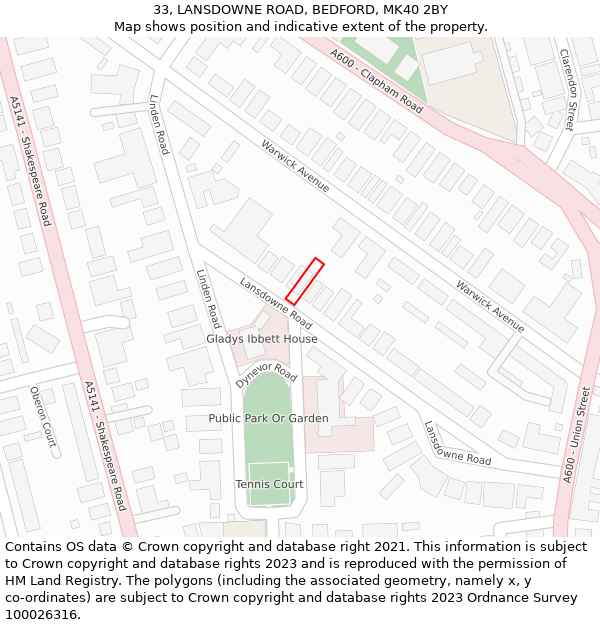 33, LANSDOWNE ROAD, BEDFORD, MK40 2BY: Location map and indicative extent of plot