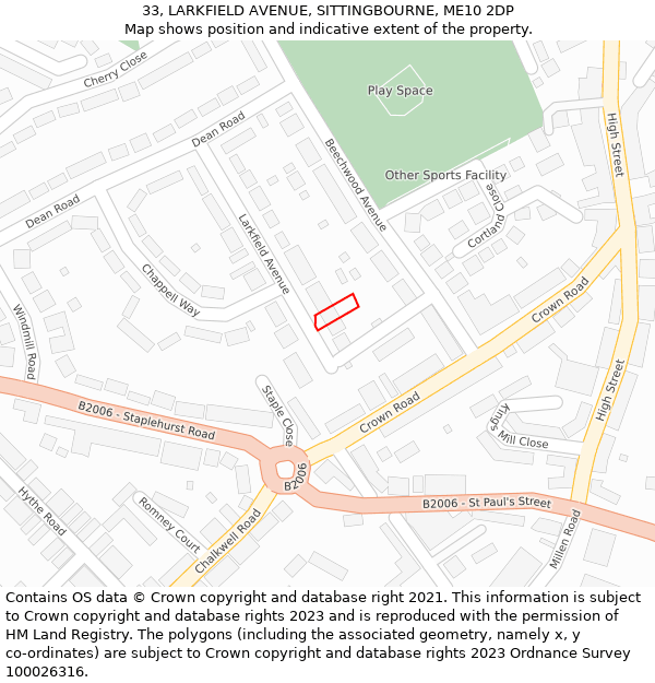 33, LARKFIELD AVENUE, SITTINGBOURNE, ME10 2DP: Location map and indicative extent of plot