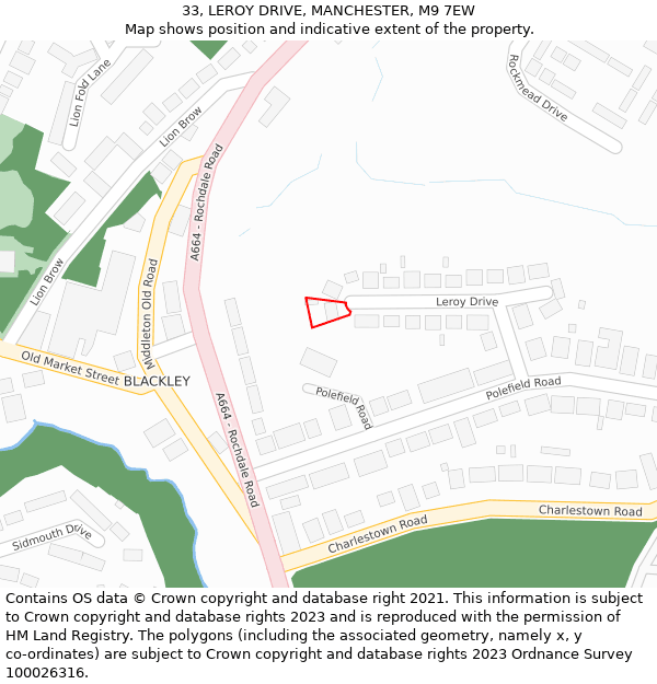 33, LEROY DRIVE, MANCHESTER, M9 7EW: Location map and indicative extent of plot