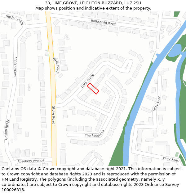 33, LIME GROVE, LEIGHTON BUZZARD, LU7 2SU: Location map and indicative extent of plot