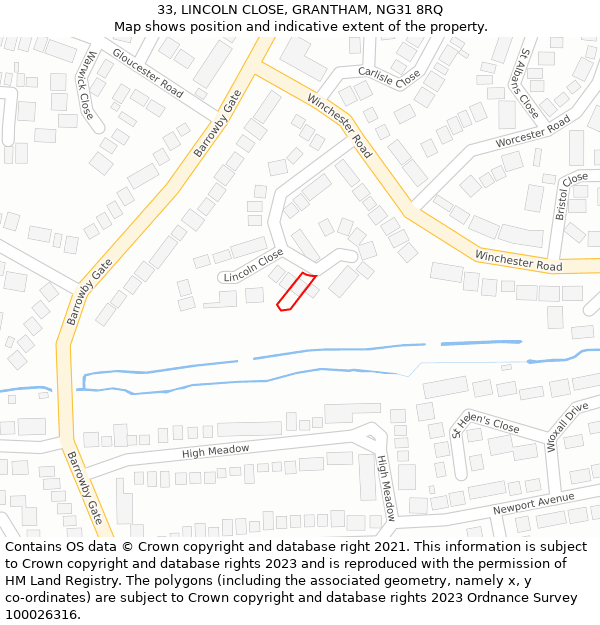 33, LINCOLN CLOSE, GRANTHAM, NG31 8RQ: Location map and indicative extent of plot