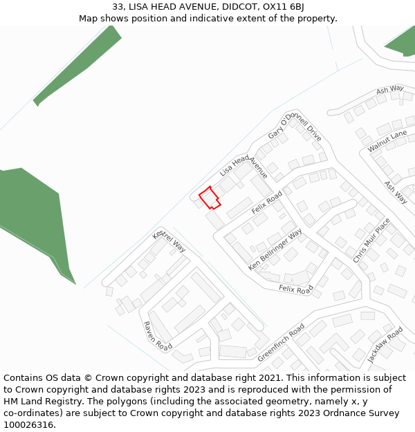33, LISA HEAD AVENUE, DIDCOT, OX11 6BJ: Location map and indicative extent of plot