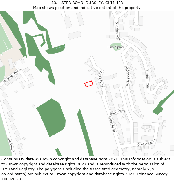 33, LISTER ROAD, DURSLEY, GL11 4FB: Location map and indicative extent of plot